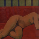 1955 Nudo su divano rosso 80x60